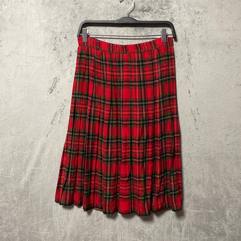 Vintage Red Tartan Plaid Pleated Skirt 12 Preppy Made in USA